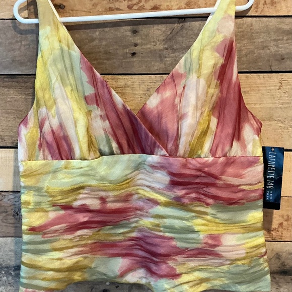 Lafayette 148 Sz 16 Silk Top Colorful Artsy Mesh Overlay Coquette Fairy Slimming - Picture 1 of 9